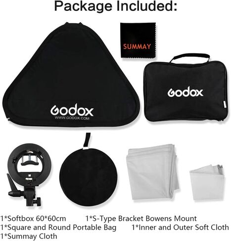GODOX Foldable Softbox Kit 24"x24"/60x60cm with S-Type Flash Bracket Bowen Mount Holder for Camera Flash Speedlight Studio Photography (Softbox Kit 60x60 +S-Type) in Saudi Arabia