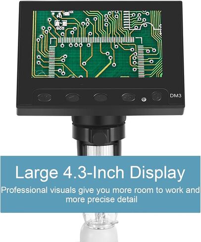 4.3 "مجهر رقمي LCD ، تكبير 1000X ، مصابيح LED قابلة للتعديل لحزام الماس ، فحص العملة ، إصلاح الإلكترونيات ، مزود الطاقة المزدوج - مثالي للهواة والمهنيين in Kuwait