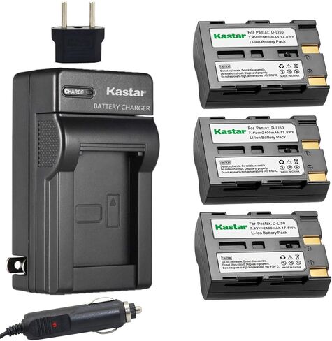 Kastar 3x Battery + Charger Replacement for Pentax D-Li50 Konica Minolta NP-400 and Pentax K10 K10D K20 K20D Minolta A-5 A-7 Dimage A1 A2 Dynax 5D 7D Maxxum 5D 7D Sam SLB-1647 GX-10/20 Sigma BP-21 SD1 in Saudi Arabia