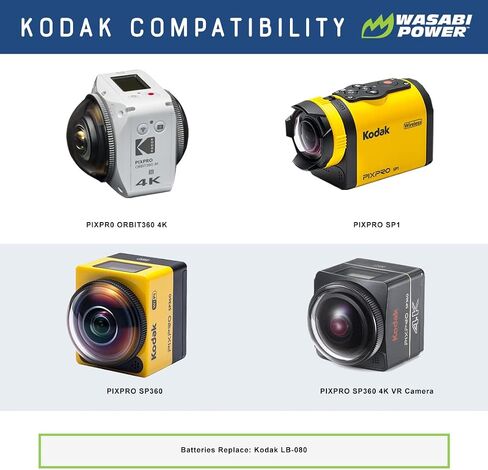 Wasabi Power Battery (2-Pack) and USB Dual Charger for Kodak LB-080 and Kodak PIXPR0 ORBIT360 4K, PIXPRO SP1, PIXPRO SP360, PIXPRO SP360 4K VR Camera in Saudi Arabia
