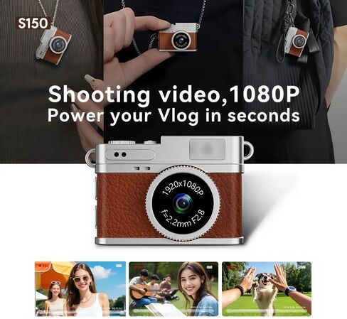 كاميرات مفاتيح الفيديو الرقمية الرقمية الرجعية الصغيرة 1080p HD Go Cam 0.96 "شاشة IPS 4 ألوان Type-C Pro 44x27x23mm 17G 8GB مسجل جيب جيب للتسجيل الرياضي للدراسة (Brown) in Kuwait