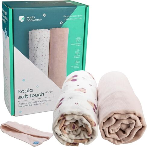 Koala Babycare Organic Muslin Swaddle Blankets for Newborns – GOTS & Oeko-TEX Certified - 3 Pack Soft Cotton Baby Blanket 32 x32 inches - Lightweight, Breathable, and Safe for Boys and Girls in Kuwait