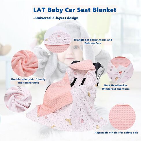 Baby Car Seat Blanket-Universal Car Seat Covers,Warm Swaddle Blankets for Infants Newborn,Boys and Girls Baby Bunting for Stroller,35"x35" (Pink Leaves Rabbit) in Saudi Arabia