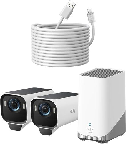 eufy Security eufyCam S3 Pro 2-Cam Kit 15ft/4.5m USB-A to USB-C Power Cable,Solar Camera Outdoor Wireless, MaxColor Night Vision, 4K Security Camera with Solar Panel, Face Recognition in Saudi Arabia