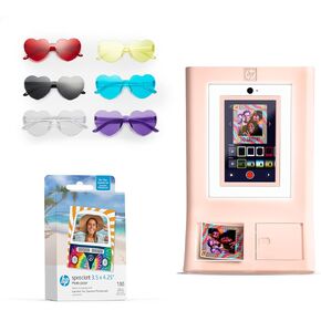 HP Publick Photo Booth Machine طابعة صور ملونة (وردية) + ورق Zink (100 ورقة) + نظارات القلب الملونة (6 مساءً) in Kuwait