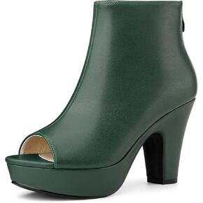 Allegra K Peep Toe Ankle Boots for Women Back Zip Chunky Heel Platform Boot | 3 8/9 inches Heel Booties with Back Zipper, Womens Open-Toe Bootie, Comfort Fall Winter, Dress Casual Boots in Kuwait