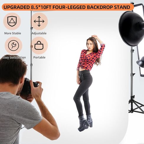 Backdrop Stand 8.5 * 10ft ، حامل خلفي من أربعة أرجل ، وبراعة خلفية أكثر استقرارًا للحفلات ، وموقف قوس بالون الزفاف ، وعرض الإعلان ، وتصوير الفيديو in Kuwait