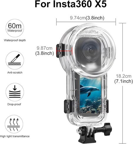 بالنسبة إلى insta360 x5 60m مقاومة للماء الغوص مع عدسة السيليكون تغطي اللون الأسود in Kuwait