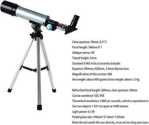 Space Astronomic for Beginners Adults 50mm Astronomical Refractor Telescopes Children Spotting Scope with Eyepieces Trip (Color : White) in Saudi Arabia