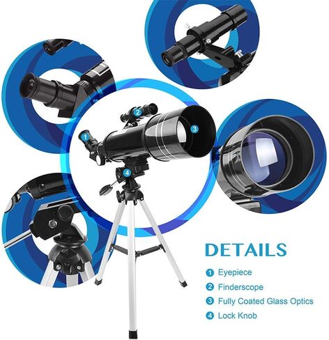 تلسكوب للأطفال البالغين مبتدئين 70 مم فتحة BAK4 PRISM FMC Telescope 400mm تلسكوب 400 مم لعلم الفلك مع جبل الهاتف الذكي وترايبود لاستكشاف كواكب القمر in Saudi Arabia