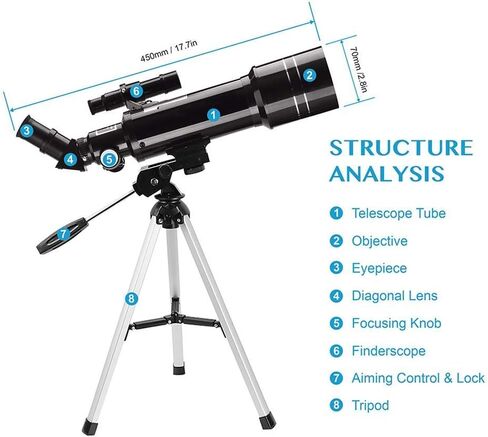 تلسكوب للأطفال البالغين مبتدئين 70 مم فتحة BAK4 PRISM FMC Telescope 400mm تلسكوب 400 مم لعلم الفلك مع جبل الهاتف الذكي وترايبود لاستكشاف كواكب القمر in Saudi Arabia