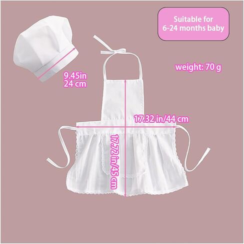 1 Set White Baby Apron and Chef Hat Infant Mini Chef Outfit Toddler White Baker Costume photoshoot props newborn photography outfit (Baby, 6-24 Months) in Kuwait