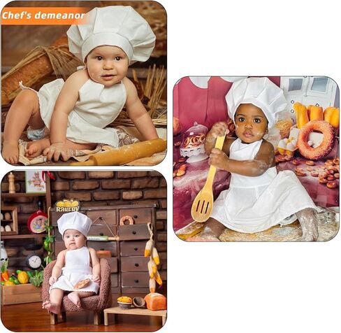 1 Set White Baby Apron and Chef Hat Infant Mini Chef Outfit Toddler White Baker Costume photoshoot props newborn photography outfit (Baby, 6-24 Months) in Kuwait