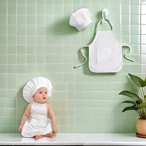 1 Set White Baby Apron and Chef Hat Infant Mini Chef Outfit Toddler White Baker Costume photoshoot props newborn photography outfit (Baby, 6-24 Months) in Kuwait