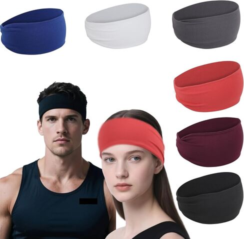 عصابات رأس رياضية للرجال والنساء، عصابة رأس للتمرين ماصة للرطوبة، عصابات رأس للجري وركوب الدراجات وكرة القدم واليوجا وعصابة شعر للنساء والرجال 6 قطع in Kuwait