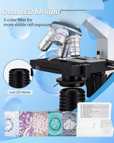 مجهر ثنائي العينات المركب الذهبي ، تكبير 40 × 5000X ، و WF10X و WF25X العدسة ، الإضاءة LED ، المجهر البالغين للمدارس ، المختبرات المنزلية ، الأطفال والمبتدئين in Kuwait