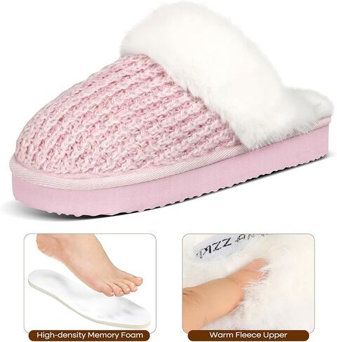 PIZZ ANNU Women's Platform Knit Slippers Comfy Winter Warm Fluffy Memory Foam Slip-On Scuff Faux Fur Plush House Slides Shoes for Indoor & Outdoor in Kuwait