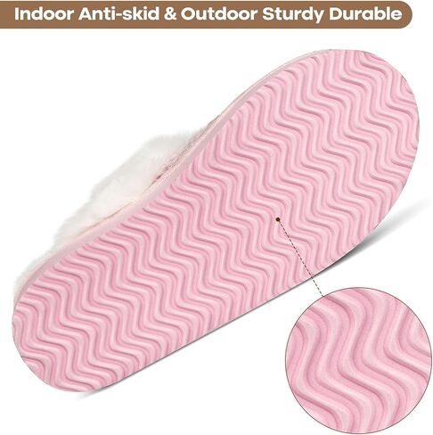 PIZZ ANNU Women's Platform Knit Slippers Comfy Winter Warm Fluffy Memory Foam Slip-On Scuff Faux Fur Plush House Slides Shoes for Indoor & Outdoor in Kuwait