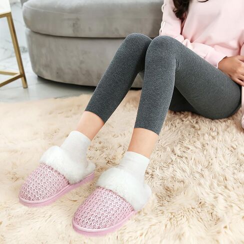 PIZZ ANNU Women's Platform Knit Slippers Comfy Winter Warm Fluffy Memory Foam Slip-On Scuff Faux Fur Plush House Slides Shoes for Indoor & Outdoor in Kuwait