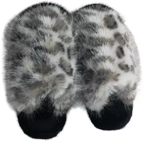 Fuzzy Leopard Print Slippers - Cozy House Shoes for Women, Soft Plush Indoor/Outdoor Winter Slides, Comfortable Non-Slip Warm Home Shoes, Trendy Animal Print Fashion in Saudi Arabia
