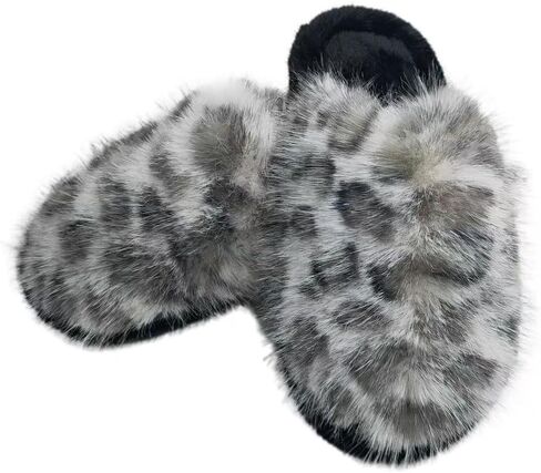 Fuzzy Leopard Print Slippers - Cozy House Shoes for Women, Soft Plush Indoor/Outdoor Winter Slides, Comfortable Non-Slip Warm Home Shoes, Trendy Animal Print Fashion in Saudi Arabia