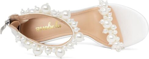 Women's White Heeled Sandals with Pearl Decoration Stiletto Heels Open Toe Back Zipper Wedding Sexy Elegant Summer High Heels Evening Party Shoes in Saudi Arabia