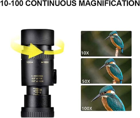 4K 10-300 × 40 مم تلسكوب أحادي التكبير مع حامل وترايبود - مقاوم للماء ، وتوافق الهواتف الذكية - مناسبة للسفر ومشاهدة الطيور ومخيم in Kuwait