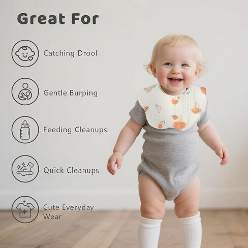 6 Pack Muslin Baby Triangle Bibs Soft and Absorbent Cotton Bandana Drool for Teething and Drooling Unisex in Kuwait