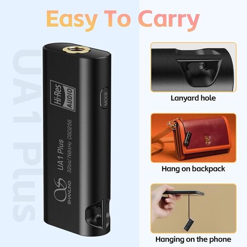 مكبر صوت سماعة الرأس SHANLING UA1 Plus، USB DAC/AMP، مزدوج 43131 DAC، شريحة استقبال USB CT701، يدعم ما يصل إلى 768 كيلو هرتز/32 بت، DSD256، 80 ميجا واط @ 32 أوم، التحكم في تطبيق Android (أسود) in Kuwait