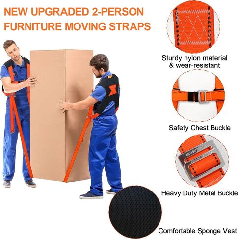 Adjustable Lifting Moving Straps, Furniture Moving Straps Support up to 600Lbs for Furniture, Boxes, House-Moving, 2Pack One-Person Handle Lifting Straps with Non-Slip Gloves in Kuwait