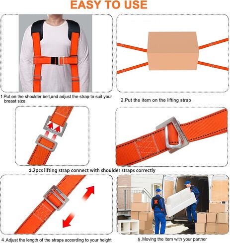 Adjustable Lifting Moving Straps, Furniture Moving Straps Support up to 600Lbs for Furniture, Boxes, House-Moving, 2Pack One-Person Handle Lifting Straps with Non-Slip Gloves in Kuwait