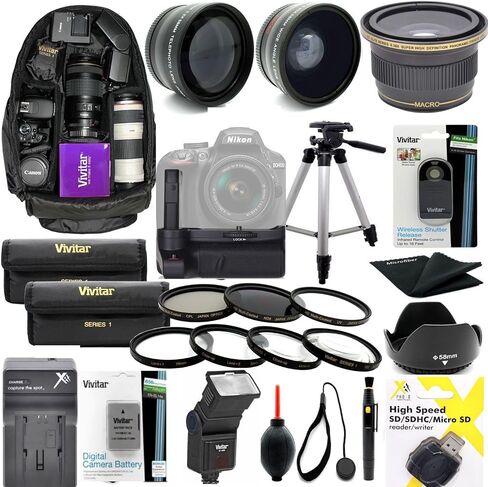 لمجموعة Nikon D3400 HD LESSORY LENSES 55 مم قبضة على ظهر الفلاش ، والبطاريات ، ومرشحات ترايبود والمزيد in Saudi Arabia