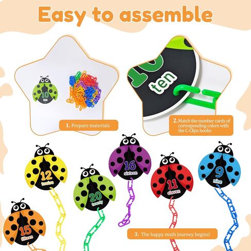Cinrobiye Math Chain Link Game Math C Clips Blastic Chain Links Number Number Counting Card Activity Kits Color Forting Montessori Sensory لمرحلة ما قبل المدرسة. in Saudi Arabia