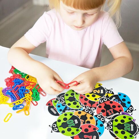 Cinrobiye Math Chain Link Game Math C Clips Blastic Chain Links Number Number Counting Card Activity Kits Color Forting Montessori Sensory لمرحلة ما قبل المدرسة. in Saudi Arabia