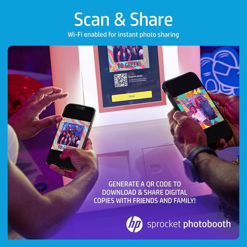 HP Publick Photo Booth Machine طابعة صور ملونة (وردية) + ورق Zink (100 ورقة) + نظارات القلب الملونة (6 مساءً) in Kuwait