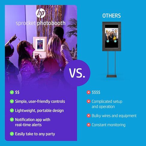 HP Publick Photo Booth Machine طابعة صور ملونة (وردية) + ورق Zink (100 ورقة) + نظارات القلب الملونة (6 مساءً) in Kuwait