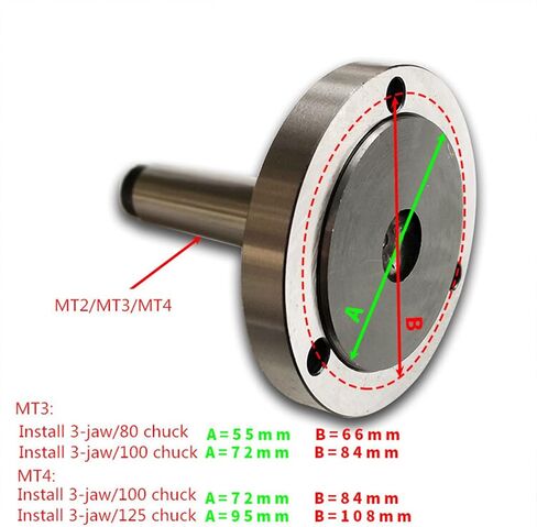 مجموعة تشاك ذاتية 4 بوصات 4 بوصة 4-JAW مجموعة 80 مم/100 مم MT2 MT3 Three-Jaw Connering Machine Machine Tool مع خيط × 8TPI 1 بوصة (اللون: MT2-80mm حجم ذيل مسطح: صغير) (MT2 80 مم مسطح ذيل) in Saudi Arabia