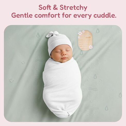 Stretchy Swaddle Blanket for Newborns with Hat & Hello World Card–Soft Baby Swaddles 0-3 Months,47"x 47"Supersoft Swaddle Blanket,Receiving Blanket for Boys & Girls (Cloud) in Kuwait