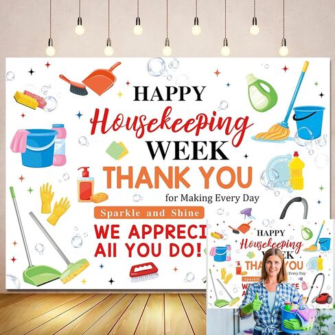 Happy Housekeeping Week Backdrop Thank You for All You Do Photo Banner Housekeeping Appreciation Week Party Decorations Supplies (7x5FT（210x150cm）) in Saudi Arabia