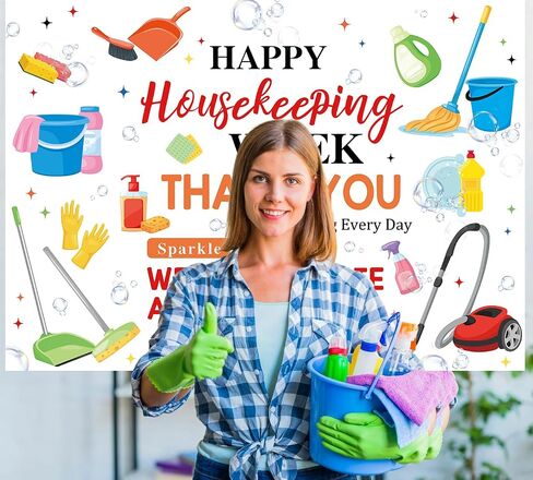 Happy Housekeeping Week Backdrop Thank You for All You Do Photo Banner Housekeeping Appreciation Week Party Decorations Supplies (7x5FT（210x150cm）) in Saudi Arabia