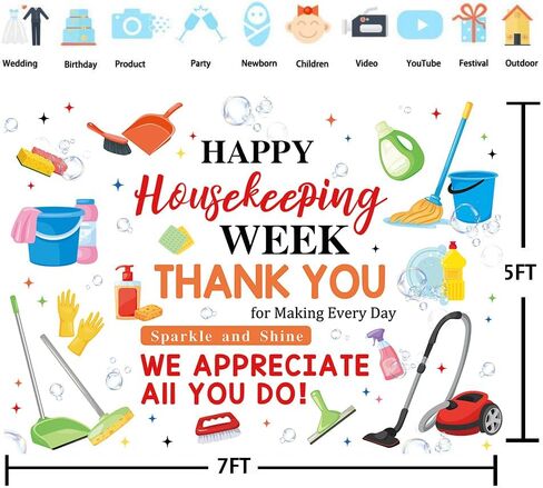 Happy Housekeeping Week Backdrop Thank You for All You Do Photo Banner Housekeeping Appreciation Week Party Decorations Supplies (7x5FT（210x150cm）) in Saudi Arabia