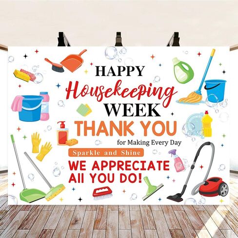Happy Housekeeping Week Backdrop Thank You for All You Do Photo Banner Housekeeping Appreciation Week Party Decorations Supplies (7x5FT（210x150cm）) in Saudi Arabia