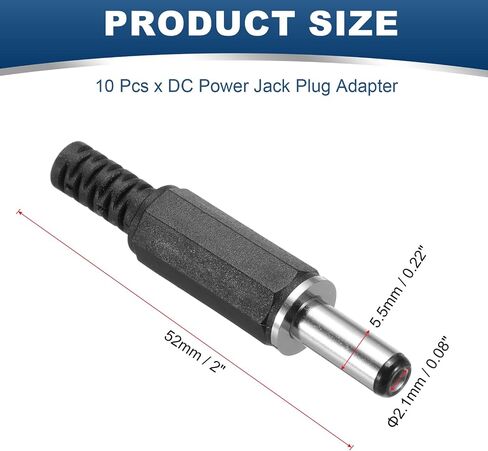 MECCANIXITY 10pcs DC Male Power Adapter Connector, 5.5mm x 2.1mm DC Power Jack Plug Adapter 2.05" for Home Appliances Industrial Use CCTV Cameras Power Supplies in Saudi Arabia