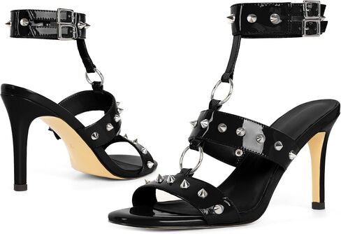 Esvowido Womens Heeled Sandals Round Open Toe Studded Stiletto Heels Sandals for Party Club Prom Night Out in Kuwait