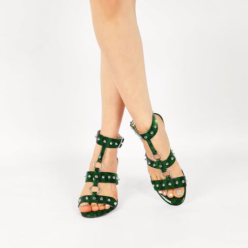 Esvowido Womens Heeled Sandals Round Open Toe Studded Stiletto Heels Sandals for Party Club Prom Night Out in Kuwait