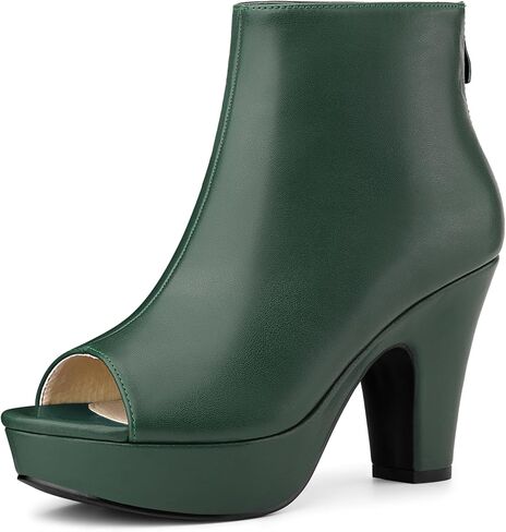 Allegra K Peep Toe Ankle Boots for Women Back Zip Chunky Heel Platform Boot | 3 8/9 inches Heel Booties with Back Zipper, Womens Open-Toe Bootie, Comfort Fall Winter, Dress Casual Boots in Kuwait