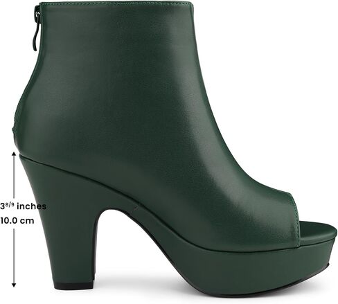 Allegra K Peep Toe Ankle Boots for Women Back Zip Chunky Heel Platform Boot | 3 8/9 inches Heel Booties with Back Zipper, Womens Open-Toe Bootie, Comfort Fall Winter, Dress Casual Boots in Kuwait
