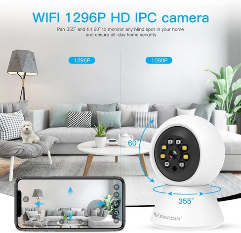 VSTARCAM 1296P One Lens Wireless Indoor Security Camera, Color Night Vision, Motion Detection, Two-Way Audio in Saudi Arabia