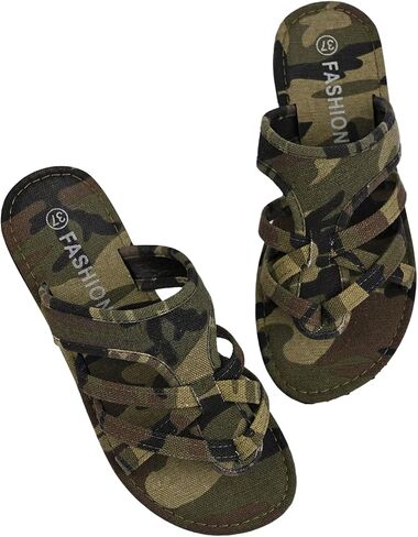Gorglitter النسائية Camo Strappy Sandals التمويه الممولة ، فليب ، يتخبط in Saudi Arabia