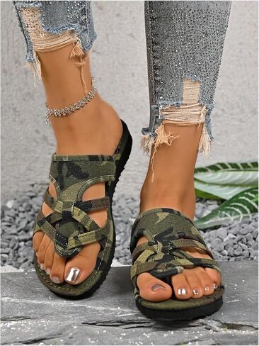 Gorglitter النسائية Camo Strappy Sandals التمويه الممولة ، فليب ، يتخبط in Saudi Arabia